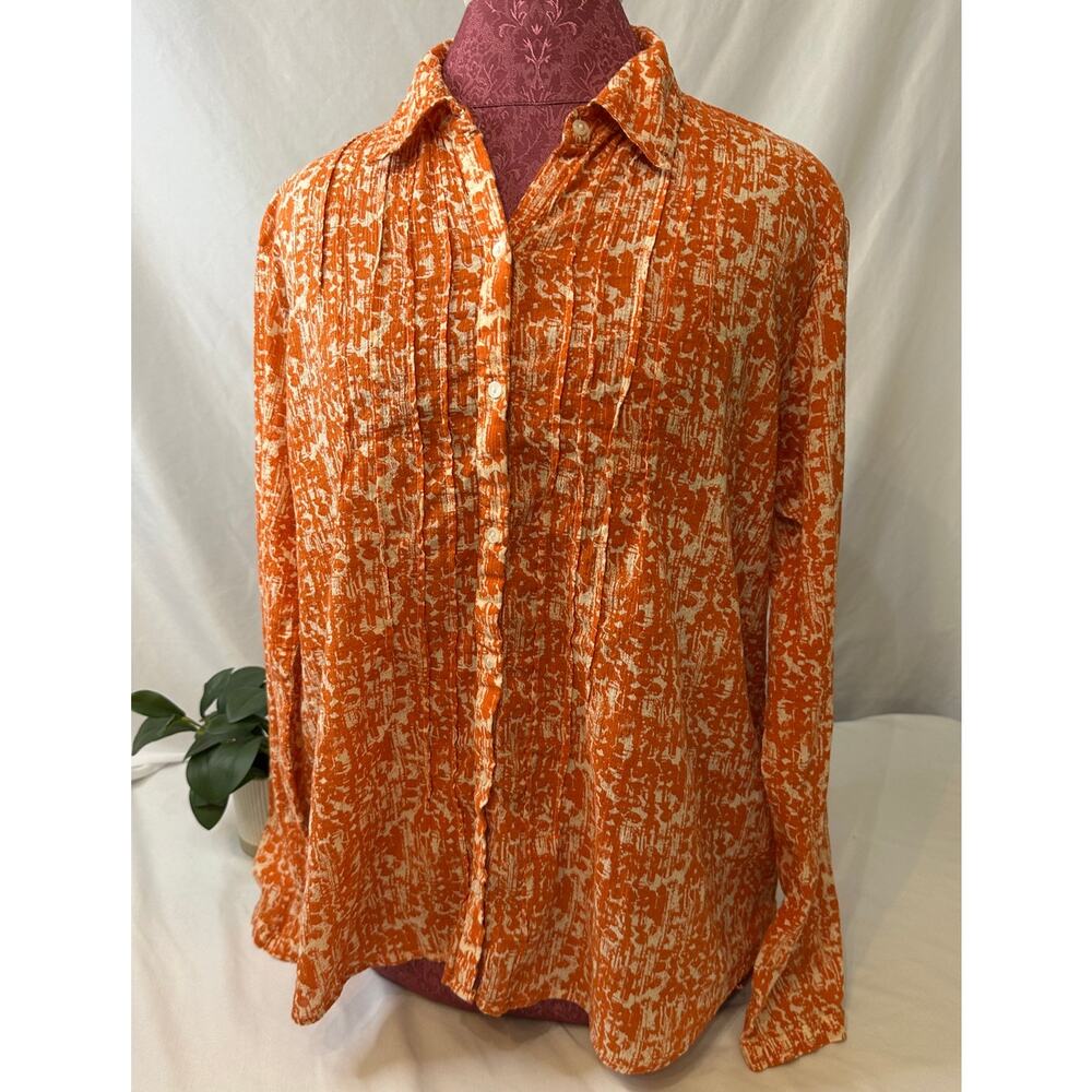 Orange Eddie Bauer Flowy‎ Sheer Blouse XL
